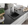 Mexen Vito 1-bowl granite sink with Aster kitchen faucet, black/silver metallic - 6503-73-73450-70-B