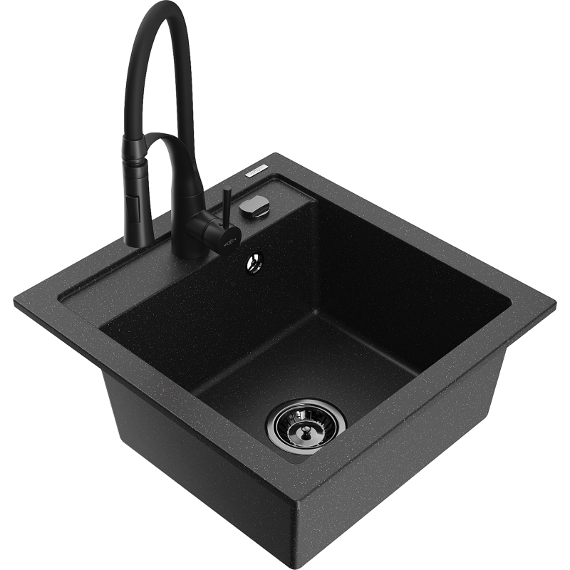 Mexen Vito granitdiskho 1-kammare med köksblandare Aster, svart/silver metallic - 6503-73-73450-70-B