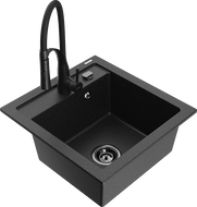 Mexen Vito 1-bowl granite sink with Aster kitchen faucet, black/silver metallic - 6503-73-73450-70-B