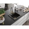 Mexen Vito Granitspüle 1-beckig mit Küchenarmatur Aster, schwarz/gold metallic- 6503-75-73450-57-G
