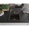 Mexen Vito Granitspüle 1-beckig mit Küchenarmatur Aster, schwarz/gold metallic- 6503-75-73450-57-G