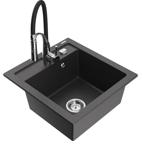 Mexen Vito granīta izlietne ar vienu nodalījumu un virtuves maisītāju Aster, melns ar plankumiem - 6503-76-73450-07