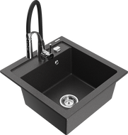 Mexen Vito 1-bowl granite sink with Aster kitchen faucet, black speckled - 6503-76-73450-07