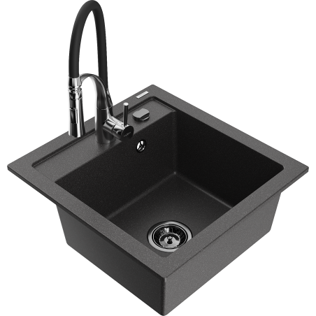 Mexen Vito fregadero de granito de 1 seno con grifo de cocina Aster, negro moteado - 6503-76-73450-07-B