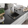 Mexen Vito granite sink 1-bowl with Aster kitchen faucet, speckled black - 6503-76-73450-57-G