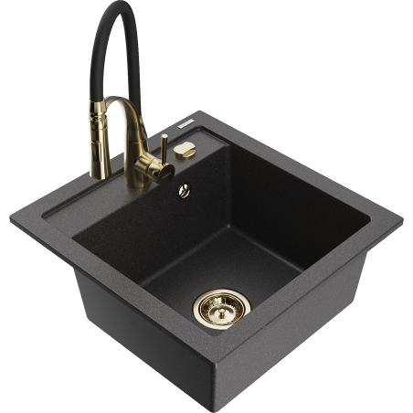 Mexen Vito Granit izlietne ar 1 nodalījumu un virtuves jaucējkrānu Aster, melna ar plankumiem - 6503-76-73450-57-G