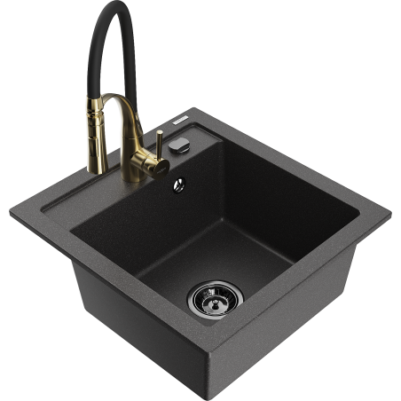 Mexen Vito Granite Kitchen Sink Single-Bowl with Aster Kitchen Tap, Black Speckled - 6503-76-73450-57-B