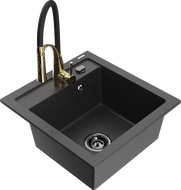 Mexen Vito granite 1-bowl kitchen sink with Aster faucet, speckled black - 6503-76-73450-57-B