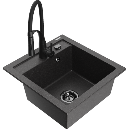 Mexen Vito 1-Bowl Granite Kitchen Sink with Aster Faucet, Black Speckled - 6503-76-73450-70-B