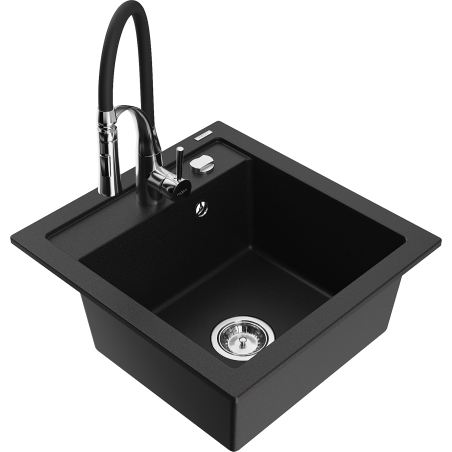 Mexen Vito lava-loiça de granito 1-bacia com torneira de cozinha Aster, preto - 6503-77-73450-07