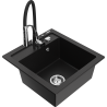 Mexen Vito granite sink 1-bowl with Aster kitchen tap, black - 6503-77-73450-07