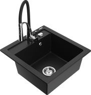 Mexen Vito granite sink 1-bowl with Aster kitchen tap, black - 6503-77-73450-07