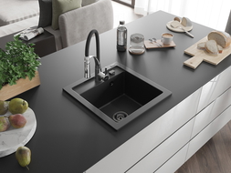 Mexen Vito Einbauspüle 1-becken mit Küchenarmatur Aster, schwarz - 6503-77-73450-07-B