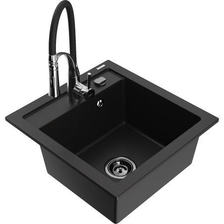 Mexen Vito fregadero de granito de 1 compartimento con grifo de cocina Aster, negro - 6503-77-73450-07-B