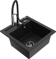 Mexen Vito 1-bowl granite sink with Aster kitchen faucet, black - 6503-77-73450-07-B