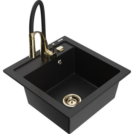 Mexen Vito fregadero de granito de 1 seno con grifo de cocina Aster, negro - 6503-77-73450-57-G