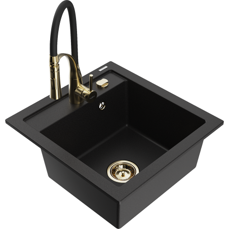 Mexen Vito granieten spoelbak met 1 kom en Aster keukenkraan, zwart - 6503-77-73450-57-G
