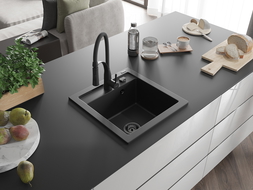 Mexen Vito Granitspüle 1-Becken mit Küchenarmatur Aster, schwarz - 6503-77-73450-70-B