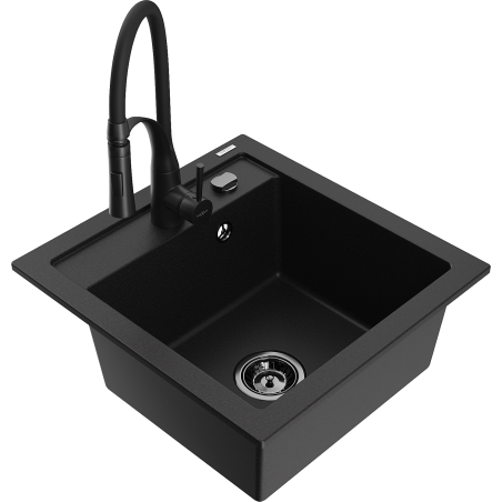 Mexen Vito fregadero de granito de 1 seno con grifo de cocina Aster, negro - 6503-77-73450-70-B
