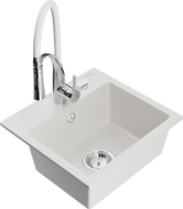 Mexen Milo fregadero de granito de 1 cámara con grifo de cocina Aster, blanco - 6505-20-73450-02