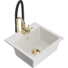 Mexen Milo fregadero de granito de 1 seno con grifo de cocina Aster, blanco - 6505-20-73450-57-G