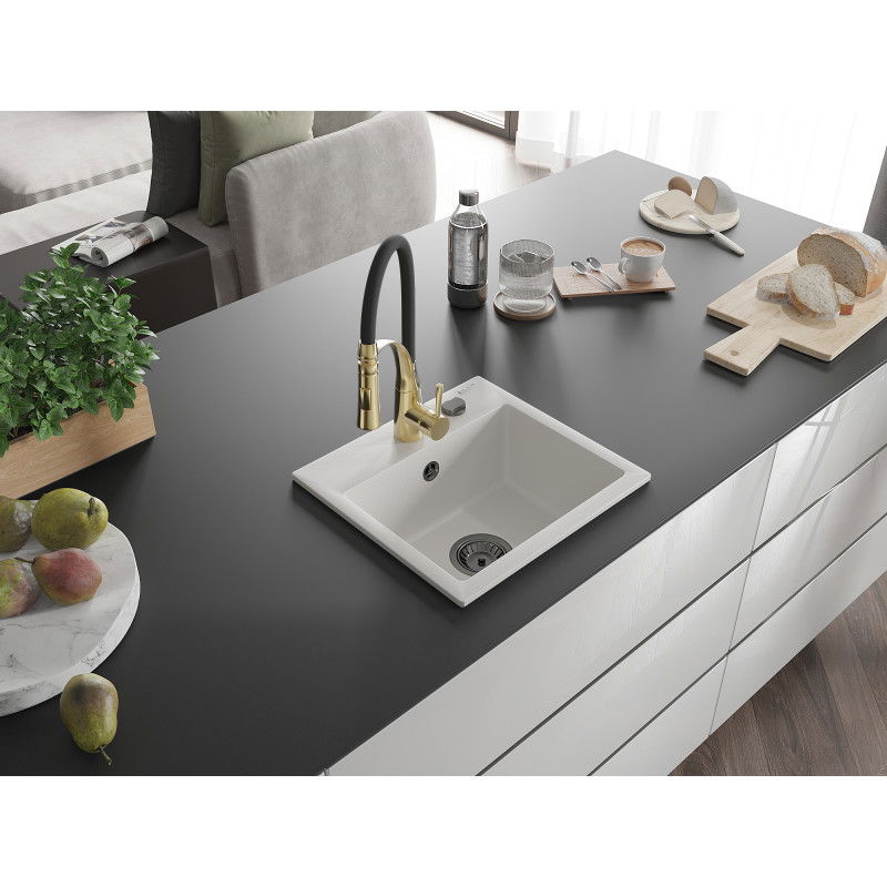 Mexen Milo lavello in granito a 1 vasca con rubinetto da cucina Aster, bianco - 6505-20-73450-57-B