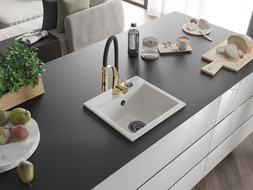 Mexen Milo fregadero de granito de 1 cubeta con grifo de cocina Aster, blanco - 6505-20-73450-57-B