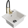 Mexen Milo granit gootsteen 1-komorige met keukenkraan Aster, wit - 6505-20-73450-57-B