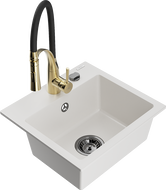 Mexen Milo lavello in granito a 1 vasca con rubinetto da cucina Aster, bianco - 6505-20-73450-57-B