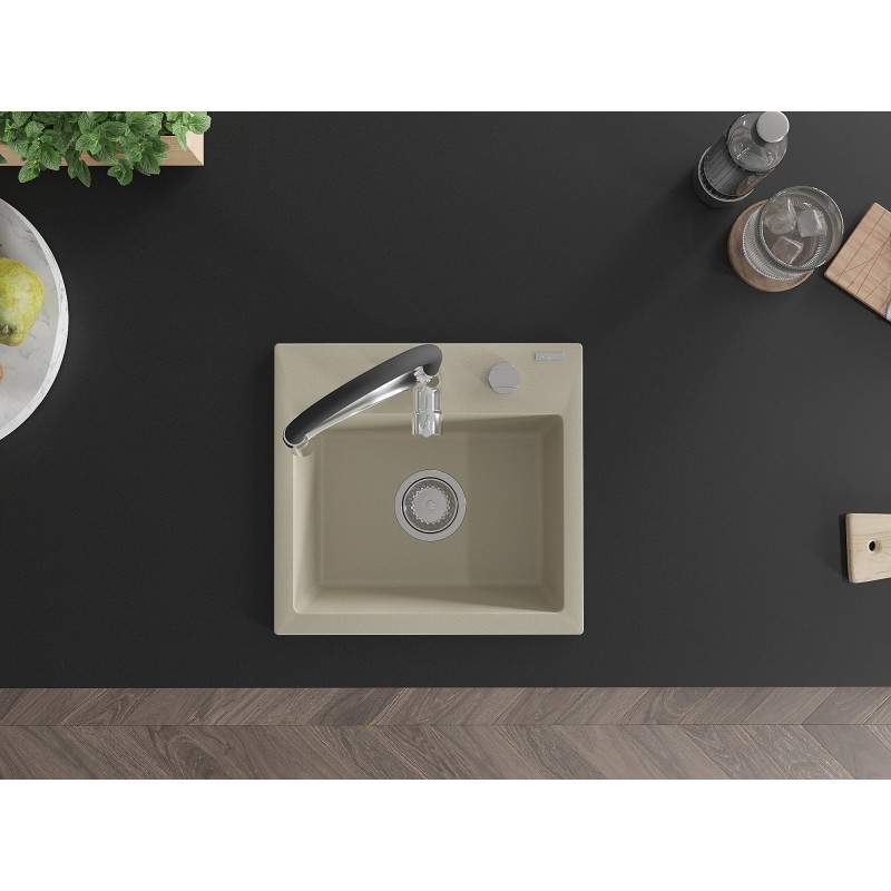 Mexen Milo fregadero de granito de 1 compartimento con grifo de cocina Aster, beige - 6505-69-73450-07