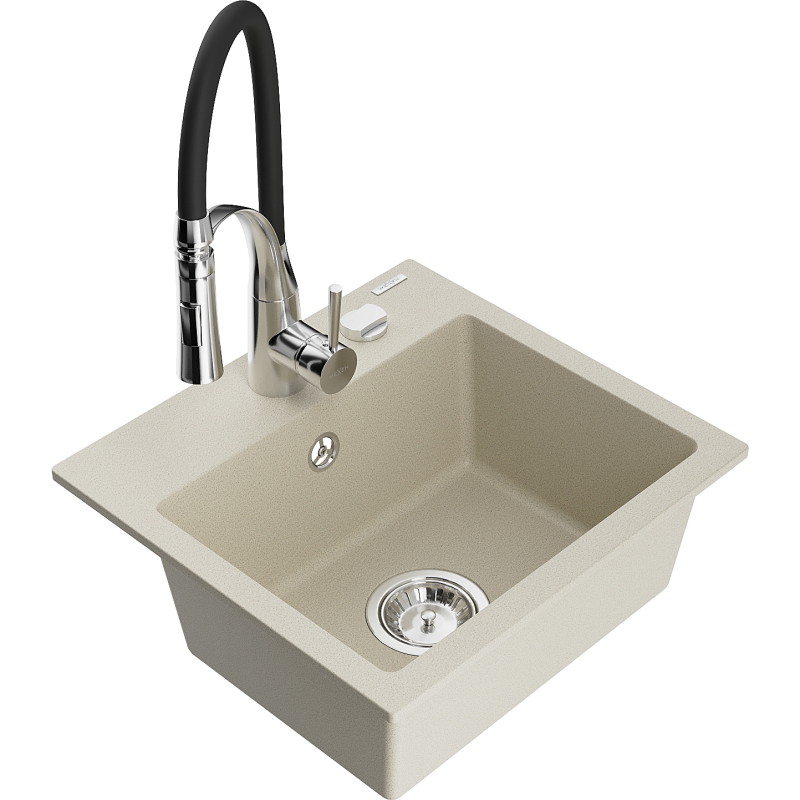 Mexen Milo évier en granit 1 bac avec mitigeur Aster, beige - 6505-69-73450-07