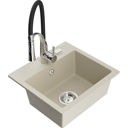 Mexen Milo fregadero de granito de 1 compartimento con grifo de cocina Aster, beige - 6505-69-73450-07
