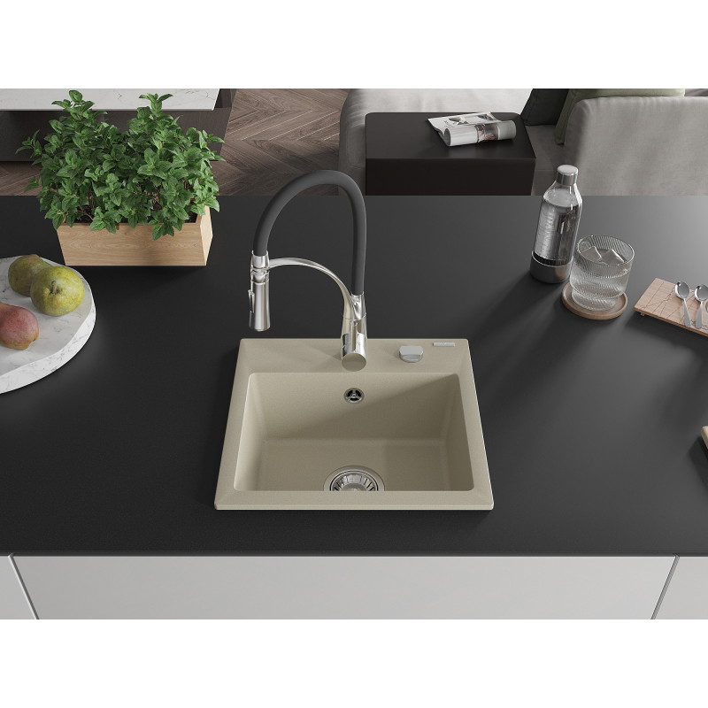 Mexen Milo Granitspüle 1-beckig mit Küchenarmatur Aster, beige - 6505-69-73450-07