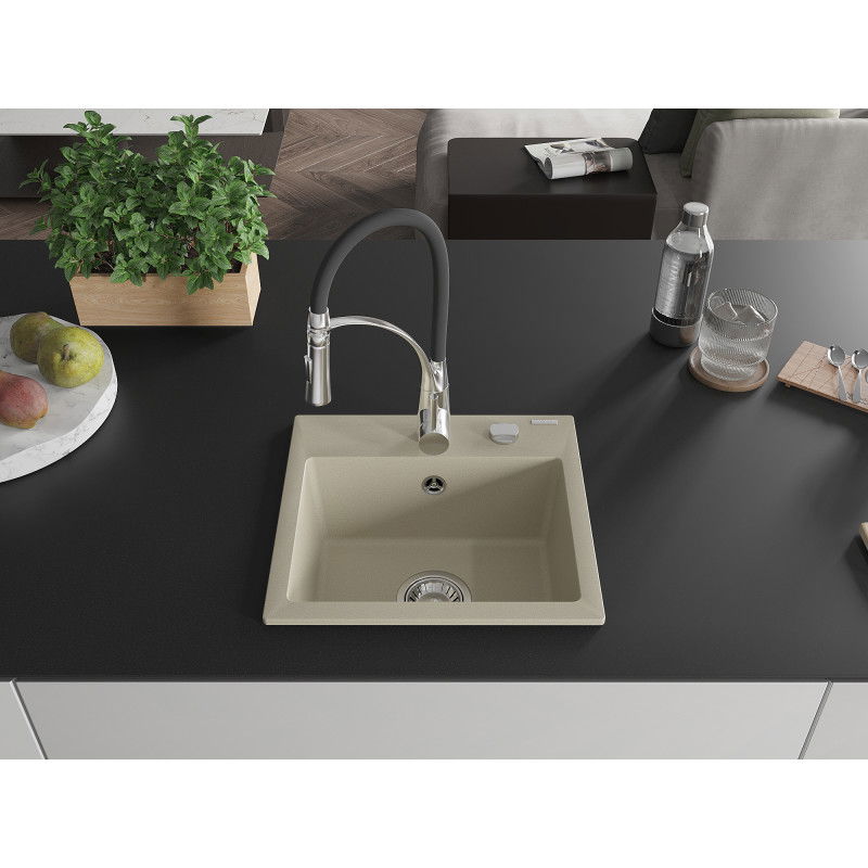 Mexen Milo lavello in granito a 1 vasca con rubinetto da cucina Aster, beige - 6505-69-73450-07