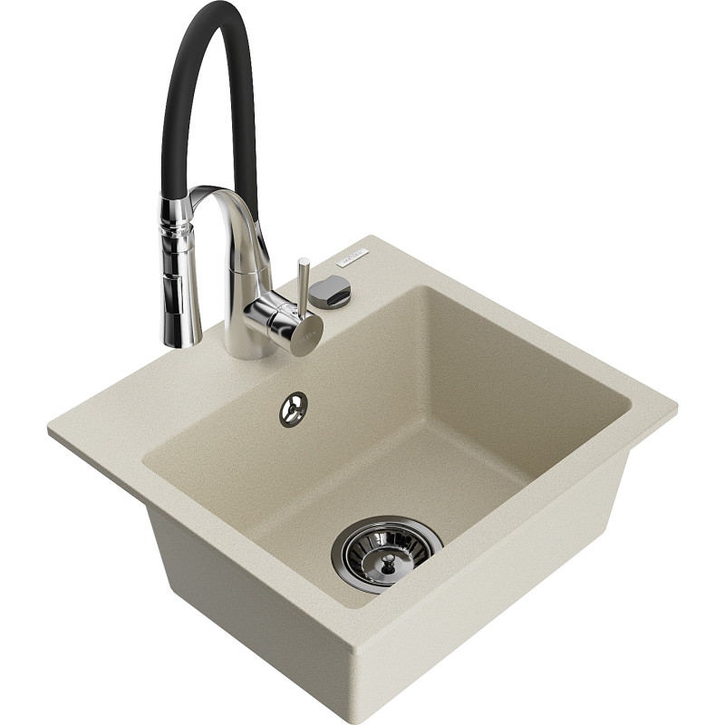 Mexen Milo fregadero de granito de 1 seno con grifo de cocina Aster, beige - 6505-69-73450-07-B