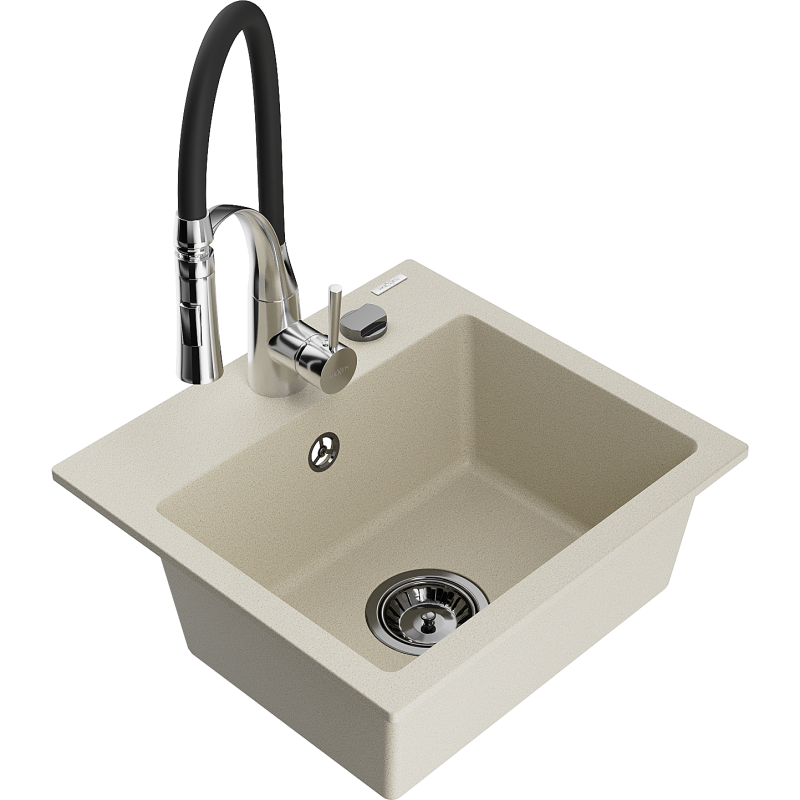 Mexen Milo granit diskbänk med 1 ho och köksblandare Aster, beige - 6505-69-73450-07-B