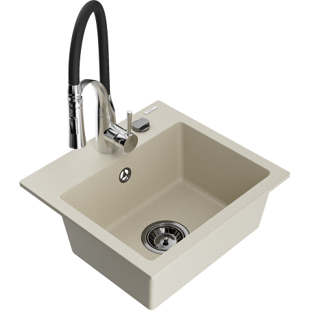 Mexen Milo fregadero de granito de 1 seno con grifo de cocina Aster, beige - 6505-69-73450-07-B