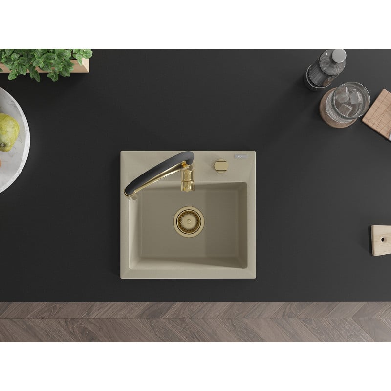 Mexen Milo fregadero de cocina de granito de 1 seno con grifo de cocina Aster, beige - 6505-69-73450-57-G
