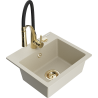 Mexen Milo 1-bowl granite sink with Aster kitchen faucet, beige - 6505-69-73450-57-G