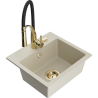 Mexen Milo évier en granit à 1 bac avec robinet de cuisine Aster, beige - 6505-69-73450-57-G