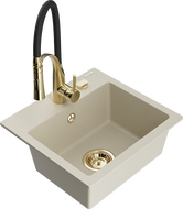 Mexen Milo granieten spoelbak 1-kommer met keukenmengkraan Aster, beige - 6505-69-73450-57-G