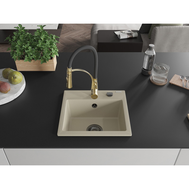 Mexen Milo fregadero de granito de 1 seno con grifo de cocina Aster, beige - 6505-69-73450-57-B