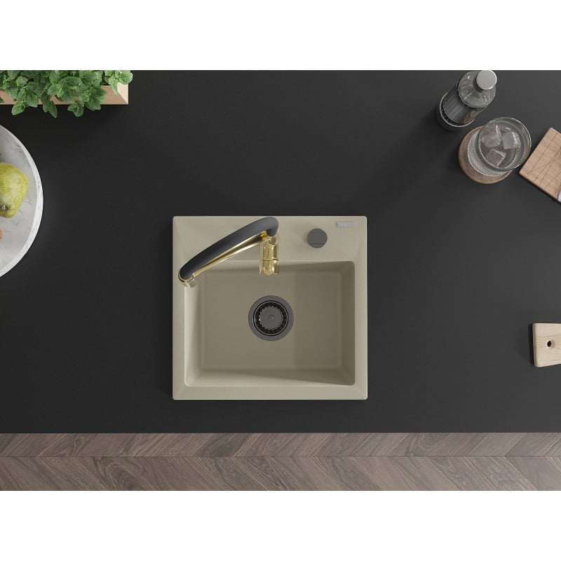 Mexen Milo granit diskbänk med 1 ho med köksblandare Aster, beige - 6505-69-73450-57-B