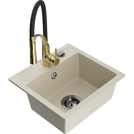 Mexen Milo Einbau-G Spülbecken 1-Kammer mit Küchenarmatur Aster, beige - 6505-69-73450-57-B
