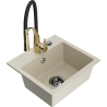 Mexen Milo granite 1-bowl sink with Aster kitchen tap, beige - 6505-69-73450-57-B