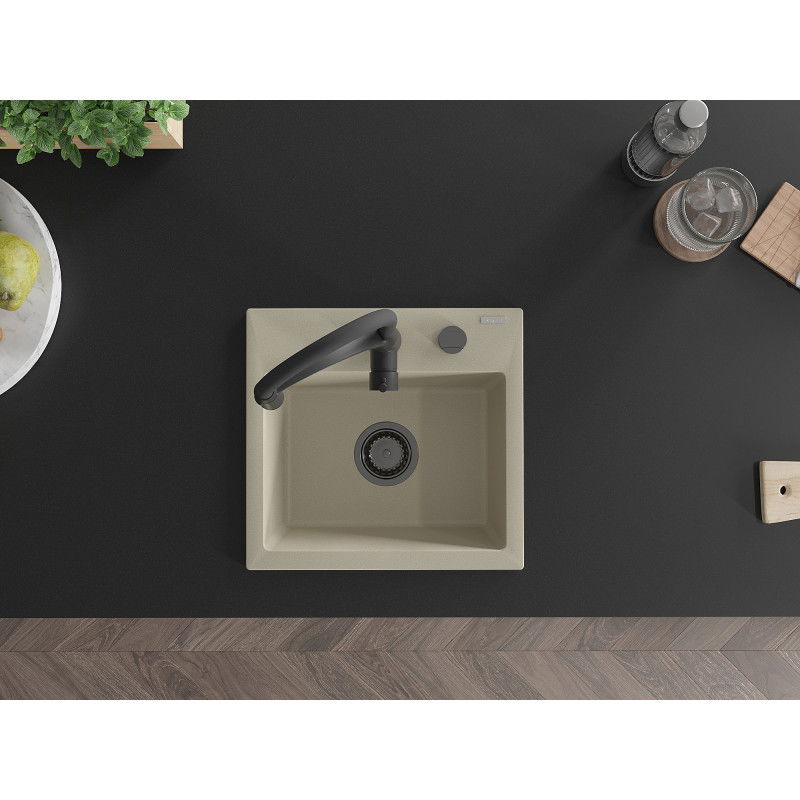 Mexen Milo fregadero de granito de 1 seno con grifo de cocina Aster, beige - 6505-69-73450-70-B