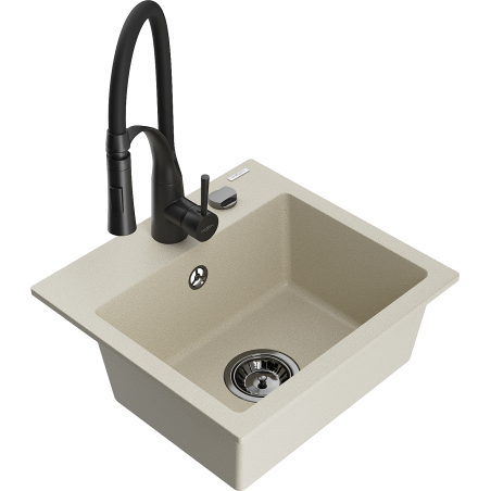 Mexen Milo granitische spoelbak 1-kamerig met keukenmengkraan Aster, beige - 6505-69-73450-70-B