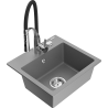 Mexen Milo granite sink 1-bowl with Aster kitchen tap, grey - 6505-71-73450-07