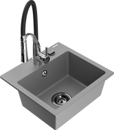 Mexen Milo fregadero de granito 1 cubeta con grifo de cocina Aster, gris - 6505-71-73450-07-B
