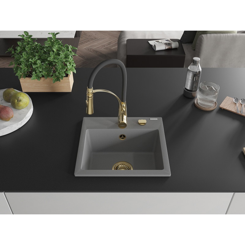Mexen Milo fregadero de granito de 1 compartimento con grifo de cocina Aster, gris - 6505-71-73450-57-G